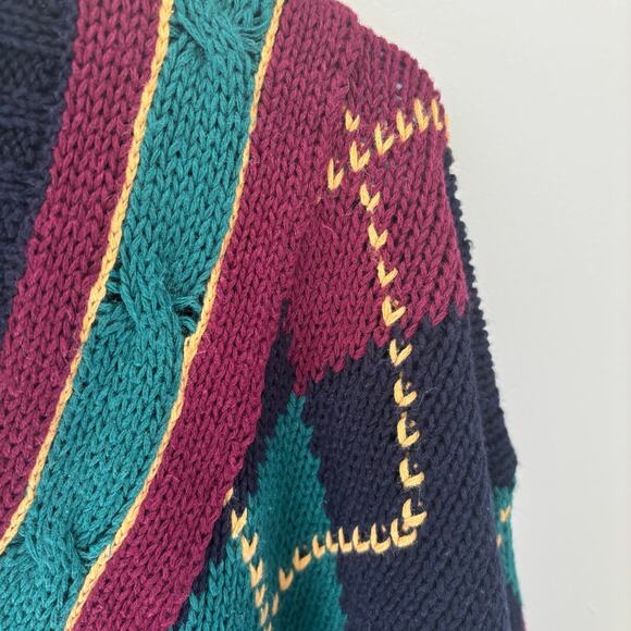 VTG New River for J. Riggings Sweater V-Neck Argyle Heritage Preppy Old Money M - Picture 5 of 8